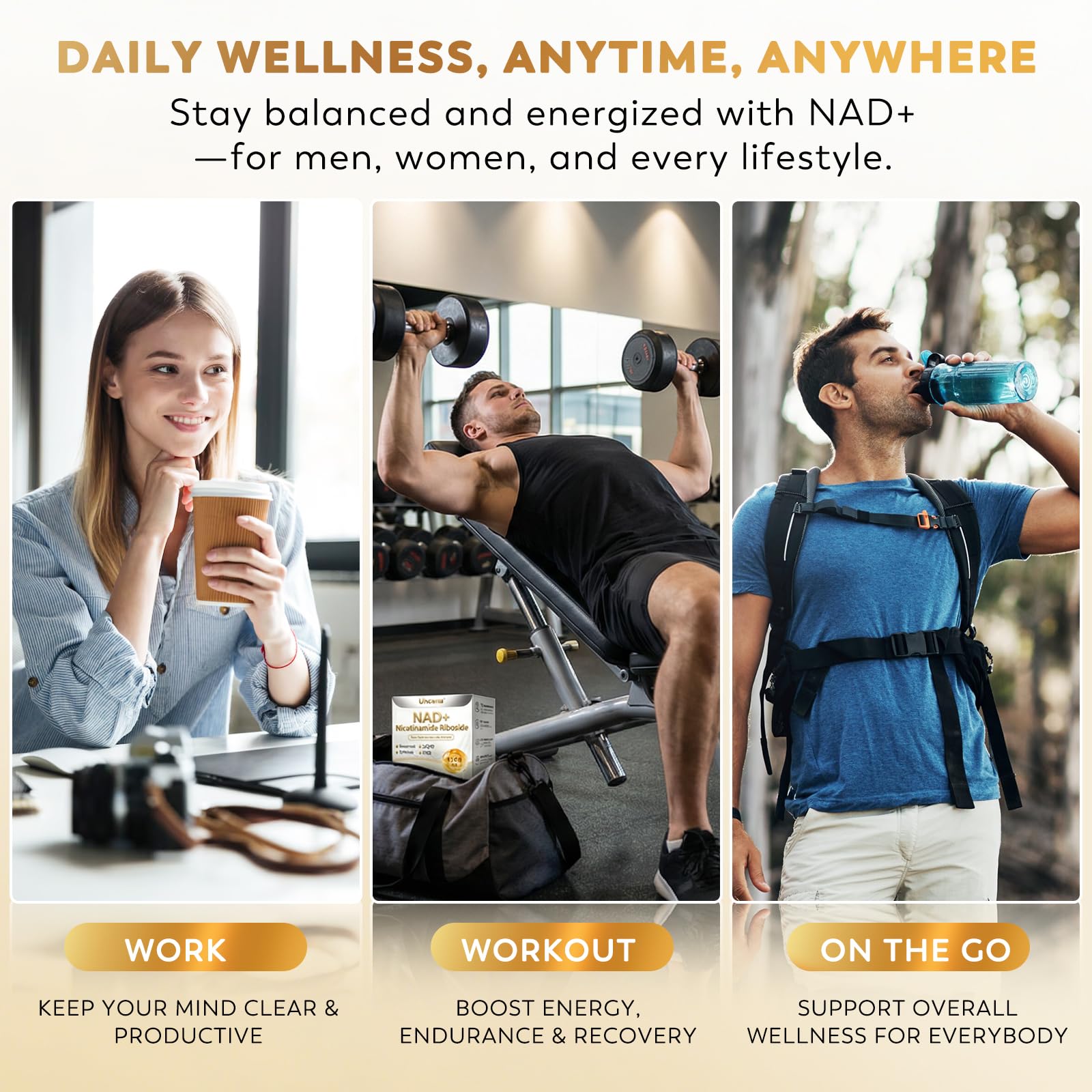 Glass with UNcena NAD+ ready to support your wellness routine