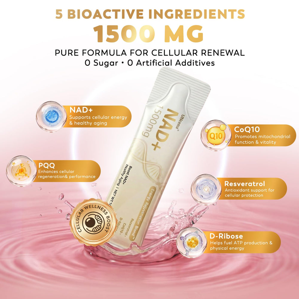 UNcena NAD+ liquid mixed in a glass to boost focus and energy