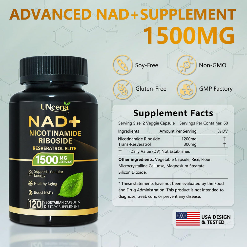 UNcena NAD label close-up with clean-label GMP-certified seal.