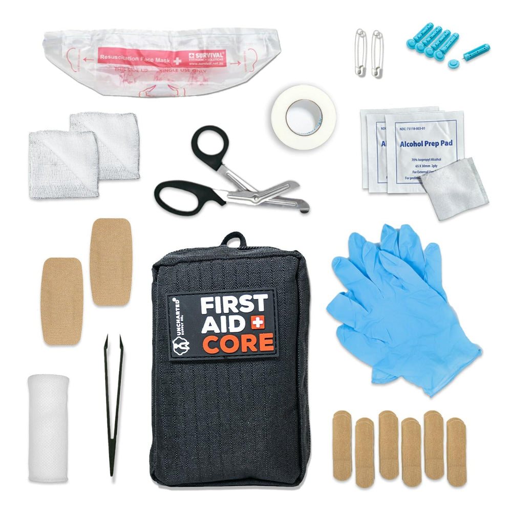 Uncharted Supply Co First Aid Core labeled pockets for quick access and restocking