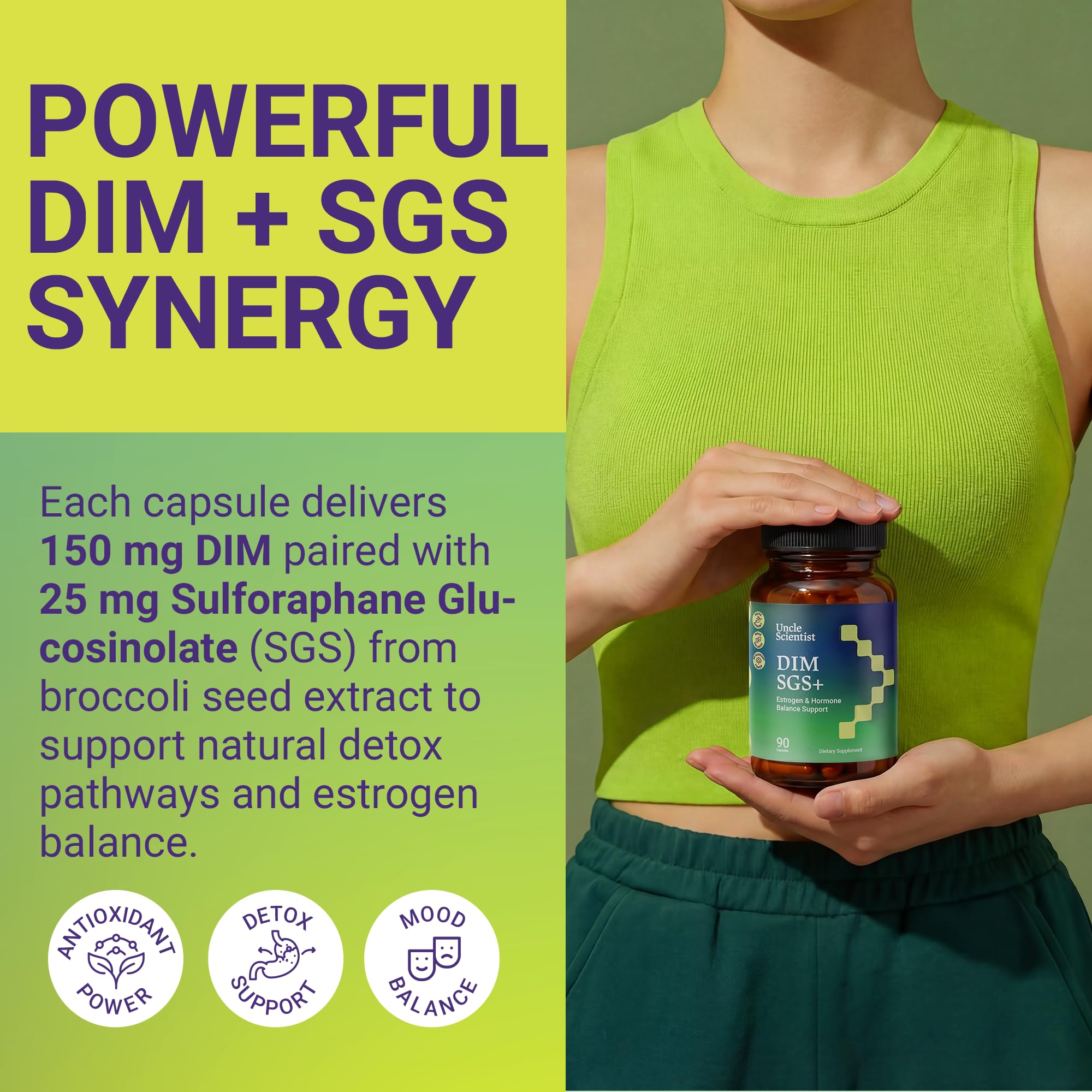 Uncle Scientist DIM SGS+ 90-count packaging indicating three-month supply.
