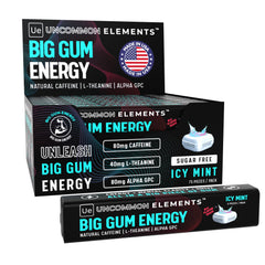 Uncommon Elements Big Gum Energy bottle closeup for a quick focus boost
