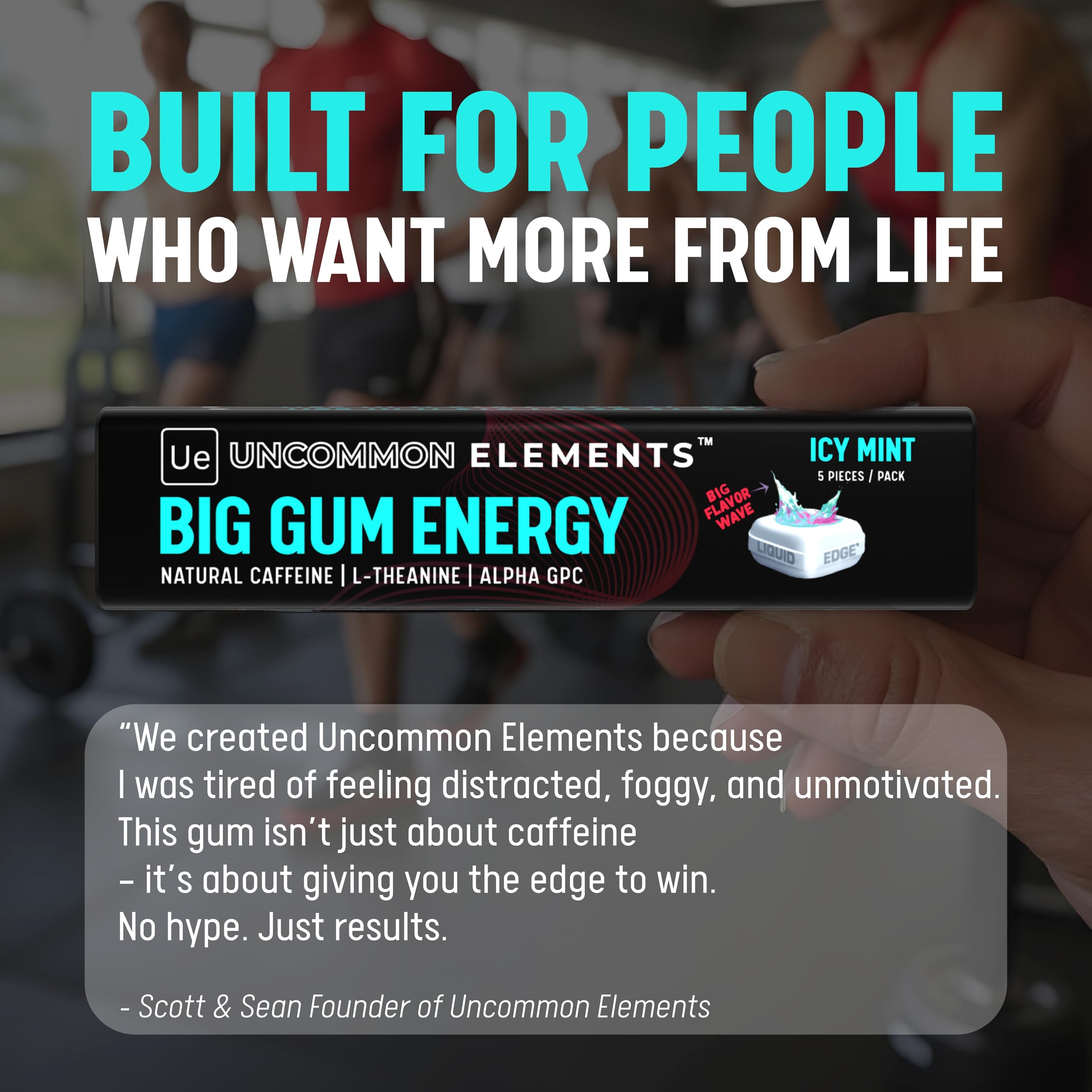 Big Gum Energy gum piece in icy mint flavor for quick alertness during workouts
