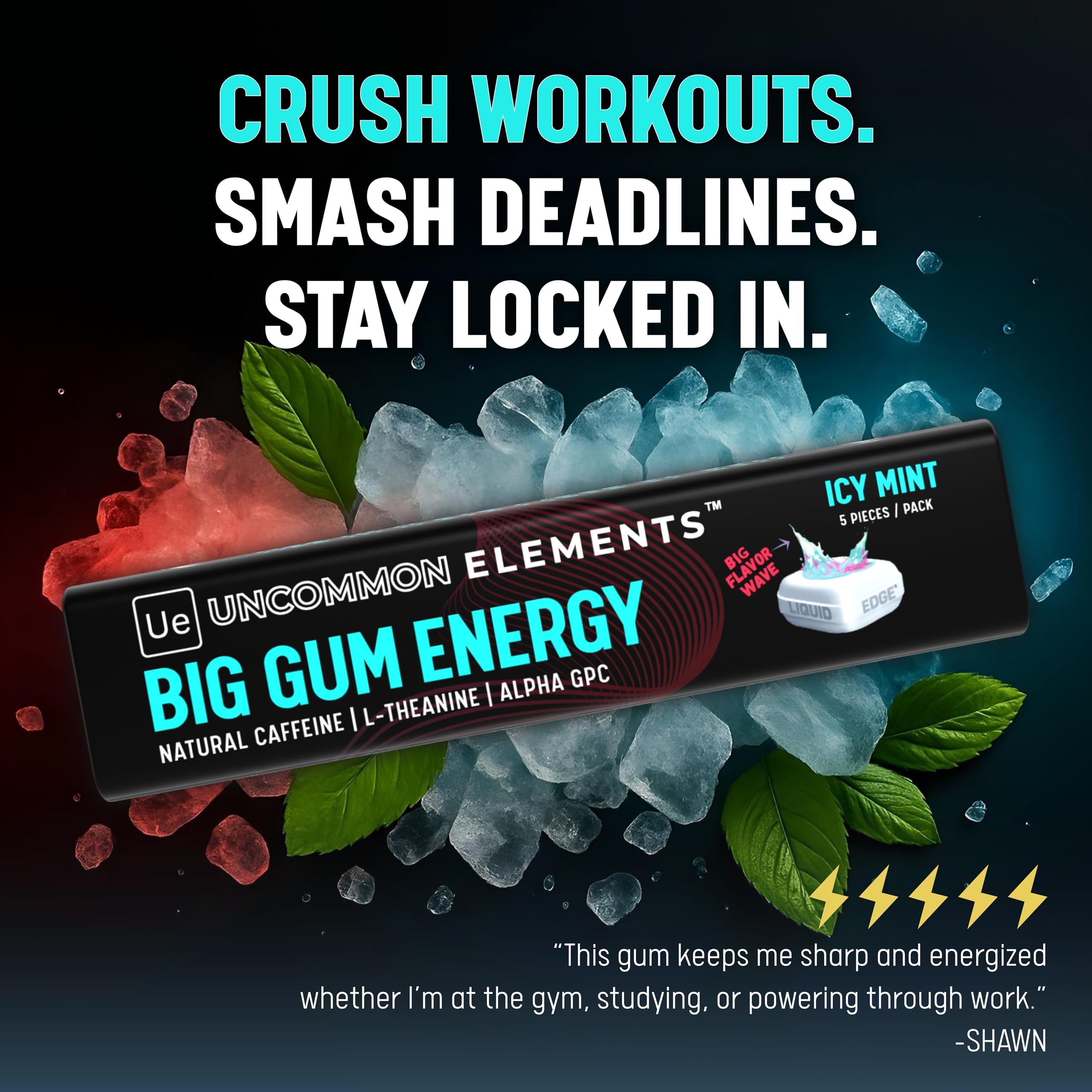 Uncommon Elements Big Gum Energy gym scene suggests on-the-go performance between sets