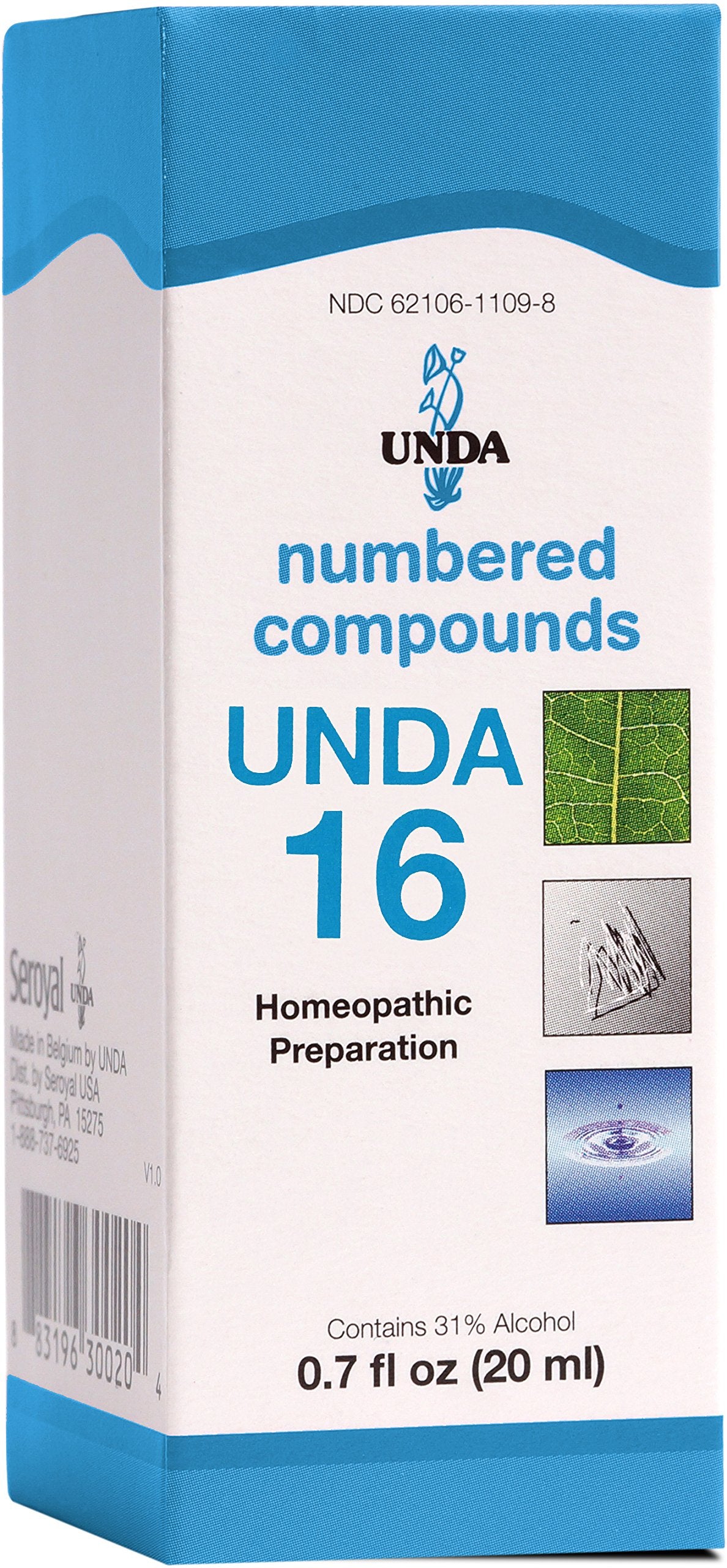 UNDA 16 Numbered Compounds bottle with potential organ support