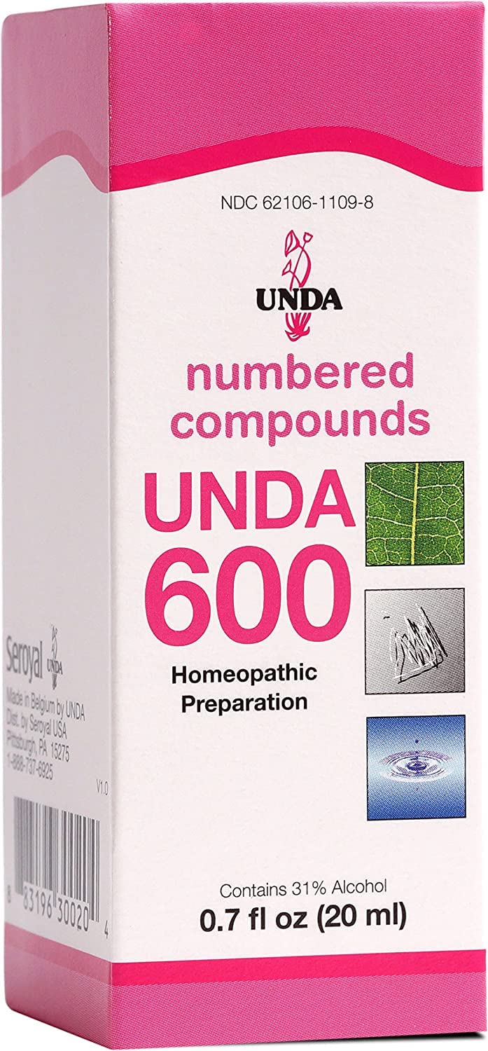UNDA 600 Numbered Compounds bottle front for holistic wellness support