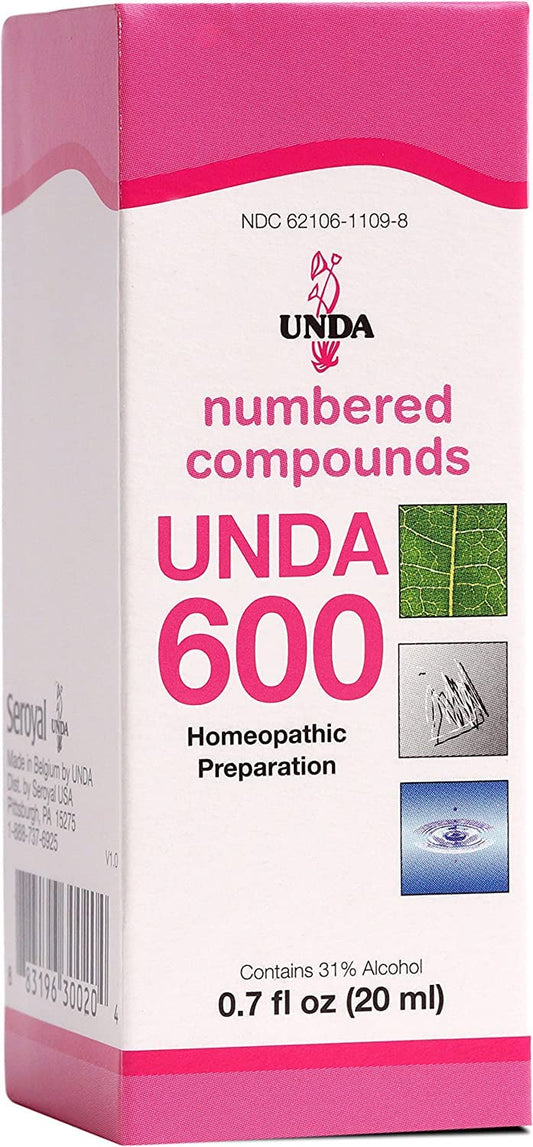 UNDA 600 Numbered Compounds bottle front for holistic wellness support