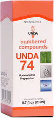 UNDA 74 Numbered Compounds bottle shows the homeopathic formula for targeted organ support.