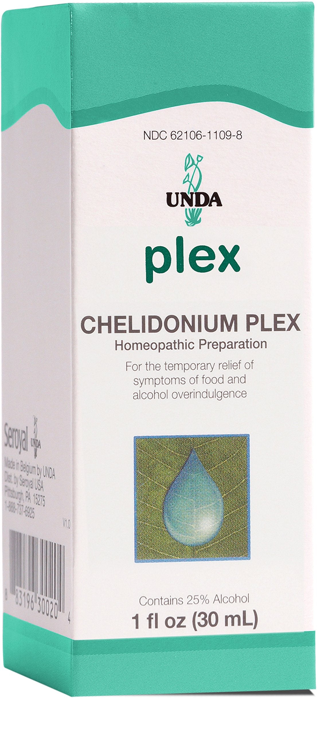 UNDA Chelidonium Plex bottle with dropper promotes digestive comfort after indulgence.
