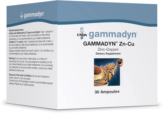 UNDA Gammadyn Zn-Cu ampoules packaging shows convenient trace-element intake.