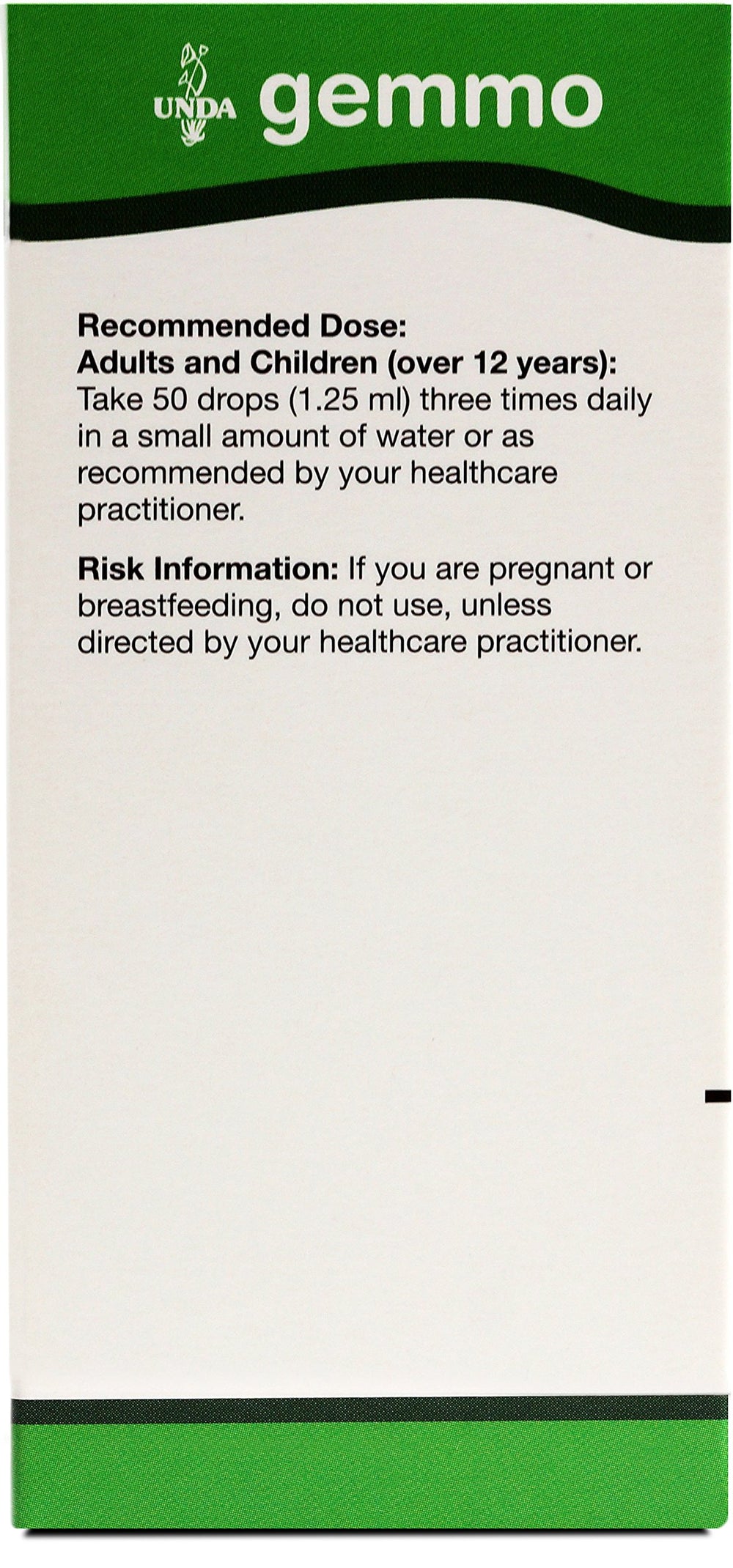 UNDA Gemmo Therapy Rubus Fruticosus label shows ingredients and usage guidance.