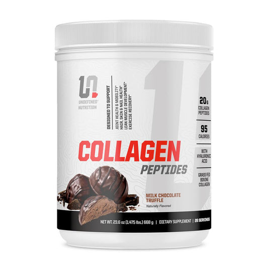 Undefined Nutrition Collagen Peptides bottle highlighting joint and skin support.