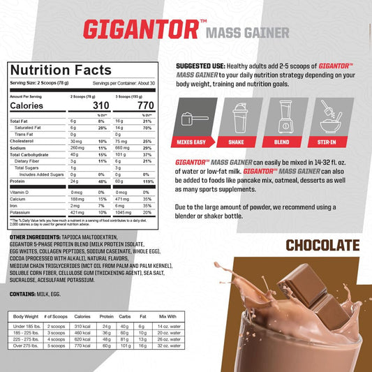 Gigantor Mass Gainer scoop shown for precise measurement and portioning.
