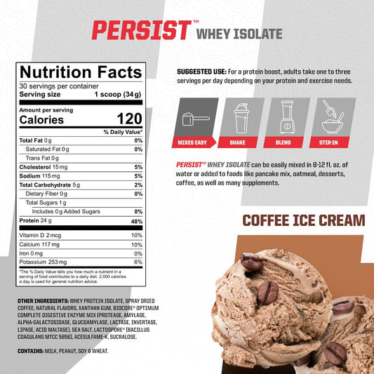 Undefined Nutrition Persist Whey Isolate tub closeup emphasizing gluten-free, fast-absorbing formula.