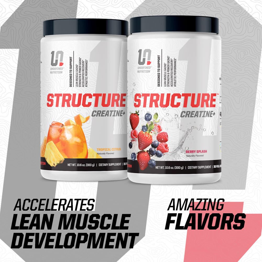Undefined Nutrition Structure Creatine+ Tropical Citrus label highlights flavor for daily use