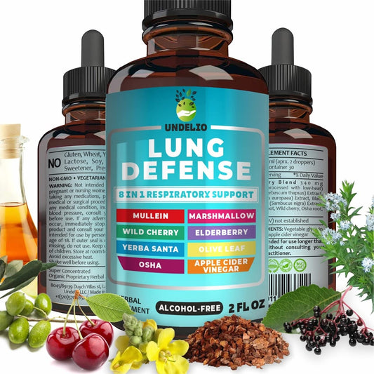 Undelio 8in1 Lung Defense bottle pour illustrating easy dosing for daily use