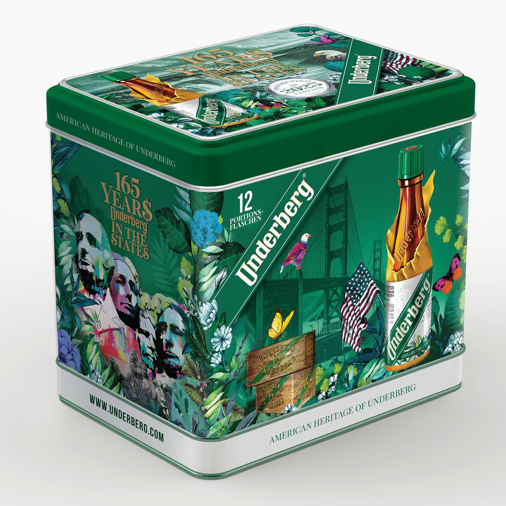 Underberg 2025 Collector Tin front view—display-worthy keepsake for collectors.