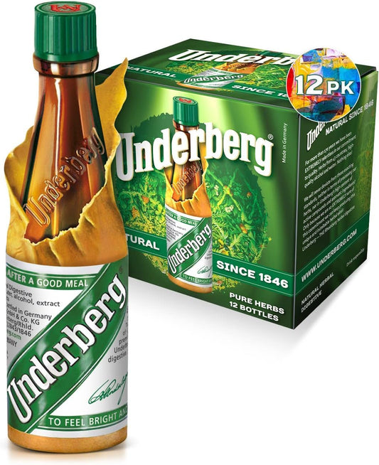 Underberg pack of 12 bottles displayed for gifting and tasting exploration