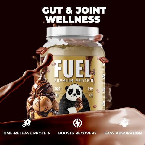 Time-release icon on Panda Fuel packaging indicating steady protein release