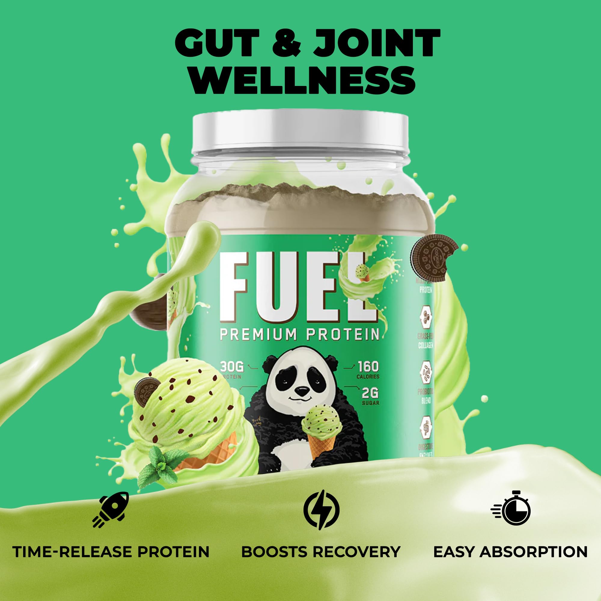 Underground Bio Labs Panda Fuel scoop resting beside jar suggests convenient serving and on-the-go mix.