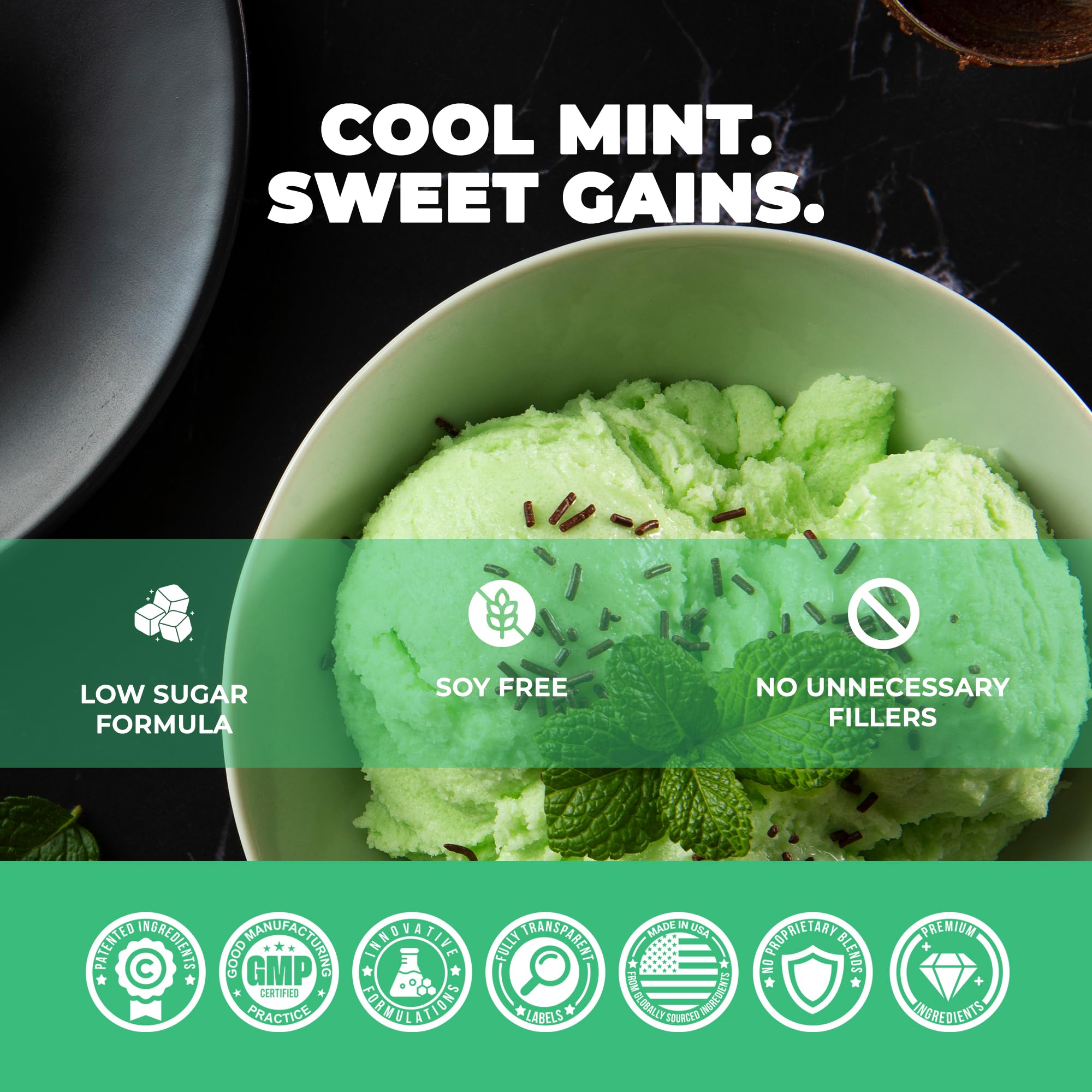 Underground Bio Labs Panda Fuel mint chocolate ice cream flavor closeup evokes creamy dessert texture.