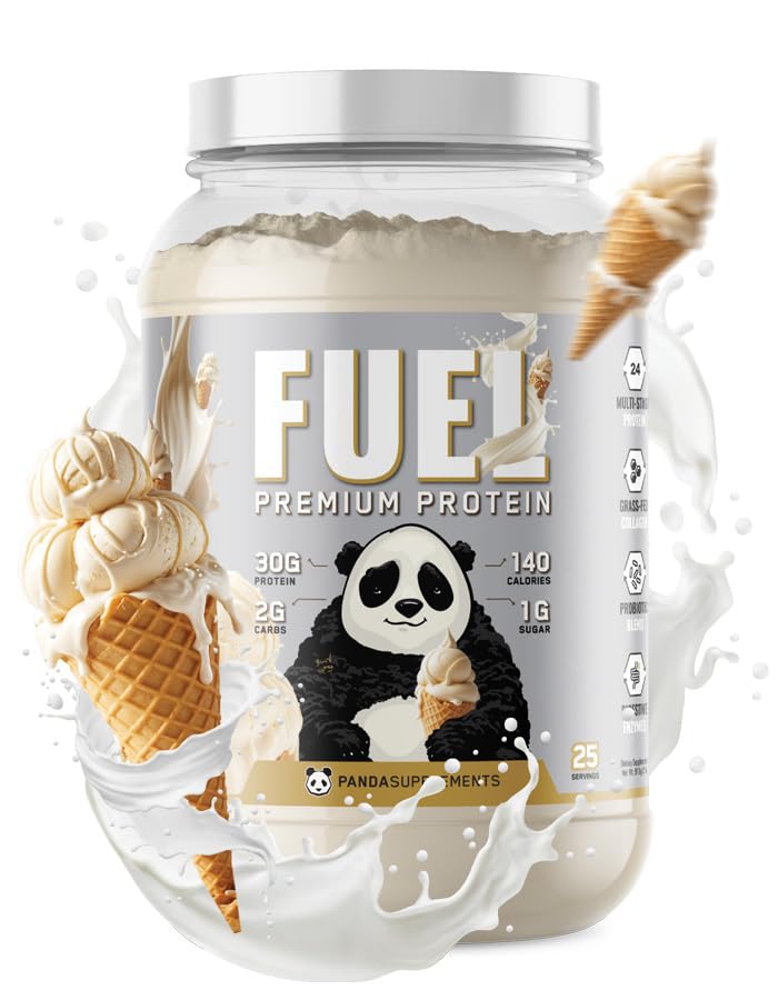 Underground Bio Labs Panda Fuel whey scoop highlights premium protein for muscle support.