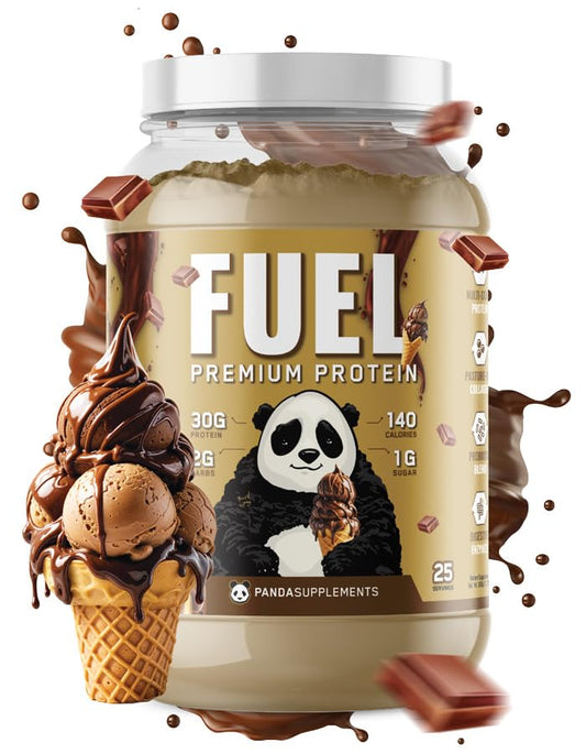 Underground Bio Labs Panda Fuel whey tub showing 30g protein per serving for workouts