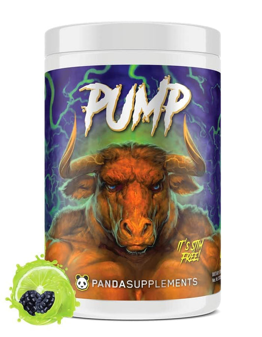 Underground Bio Labs Panda Pump bottle shows stimulant-free pre-workout for day or night use