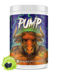 Underground Bio Labs Panda Pump bottle shows stimulant-free pre-workout for day or night use
