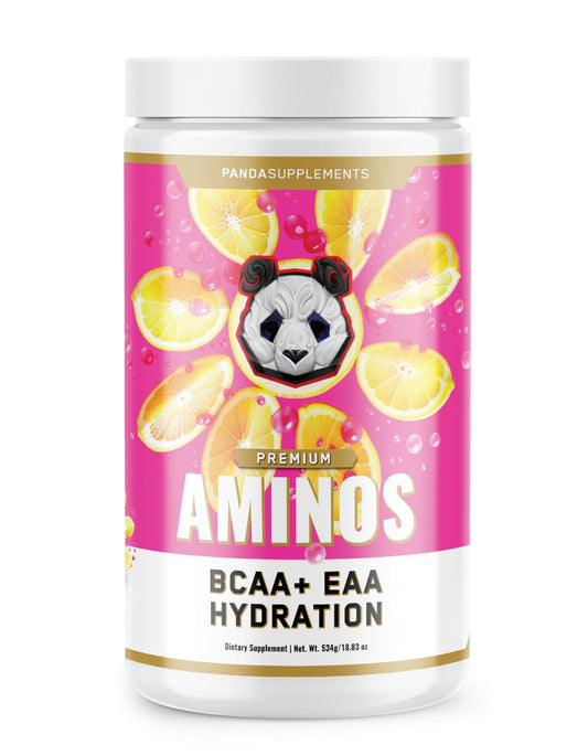 Underground Bio Labs Panda Supps Aminos pink lemonade bottle for convenient hydration during workouts