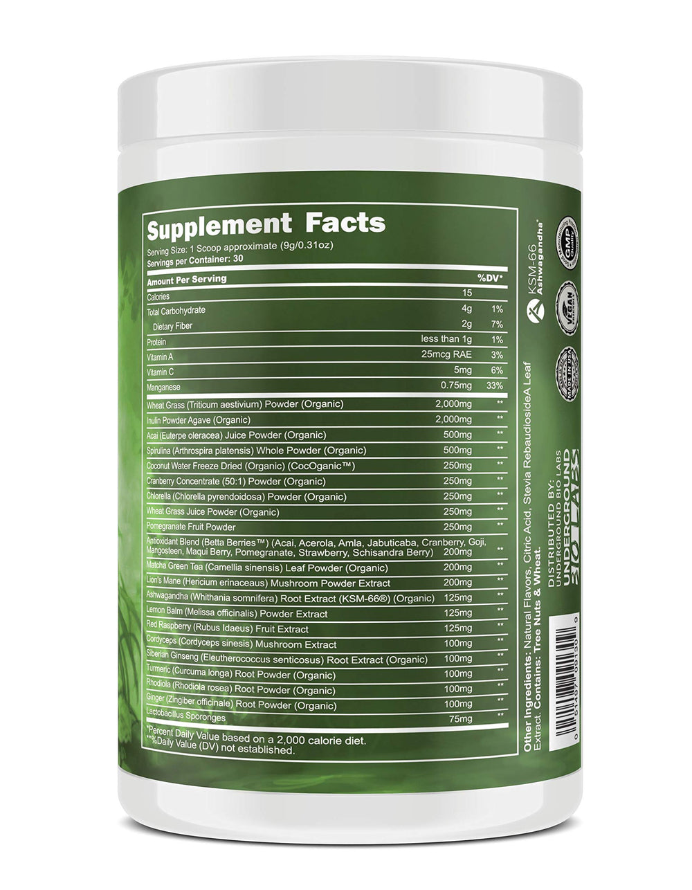 Underground Bio Labs Panda Supps KSM-66 Ashwagandha bottle signals potential stress support and balanced energy.