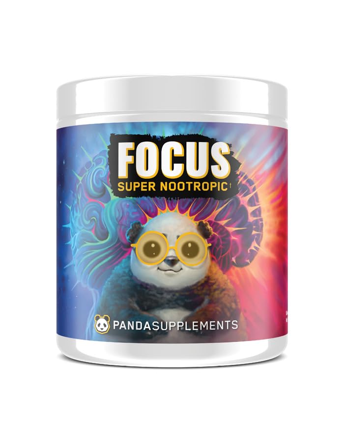 Underground Bio Labs Panda Supps Focus 3.0 bottle shows peach mango flavor for sustained focus