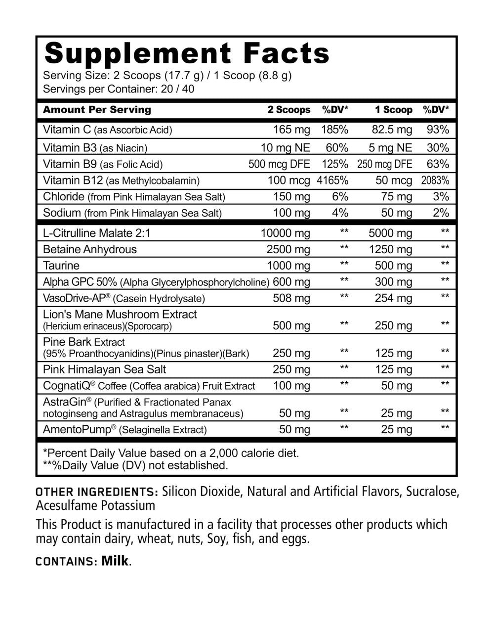Front label close-up highlights 10g citrulline malate and CognatiQ.