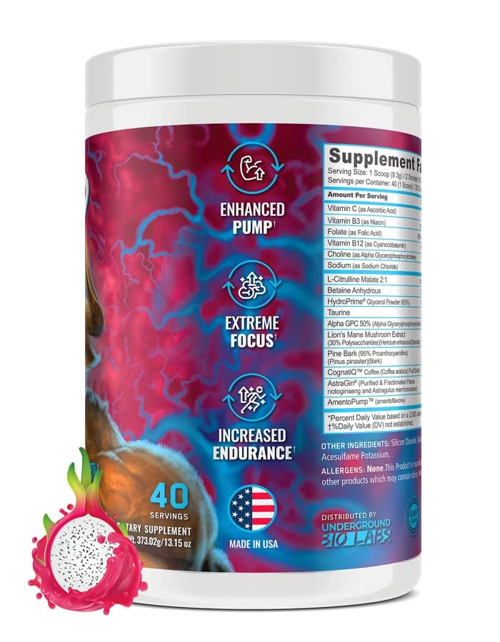 Serving scoop on table highlights convenient dosing for stimulant-free workouts.
