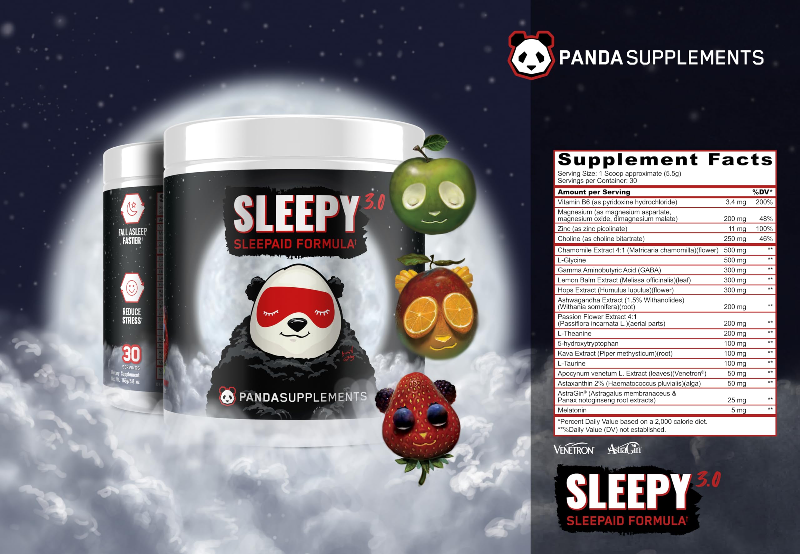 Panda Supps Sleepy 3.0 bottle on nightstand suggests calm wind-down ritual.