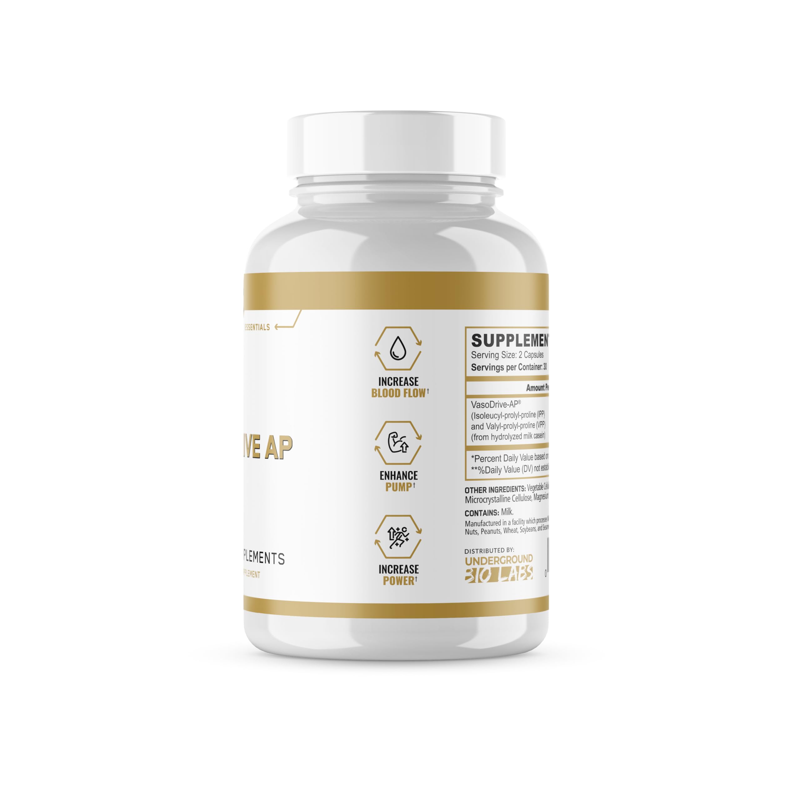 Close-up of Vasodrive-AP capsules highlighting convenient 508 mg daily serving.