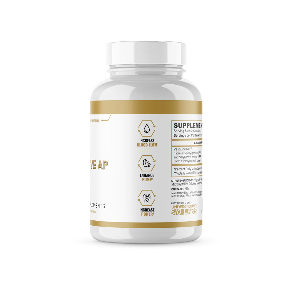 Close-up of Vasodrive-AP capsules highlighting convenient 508 mg daily serving.