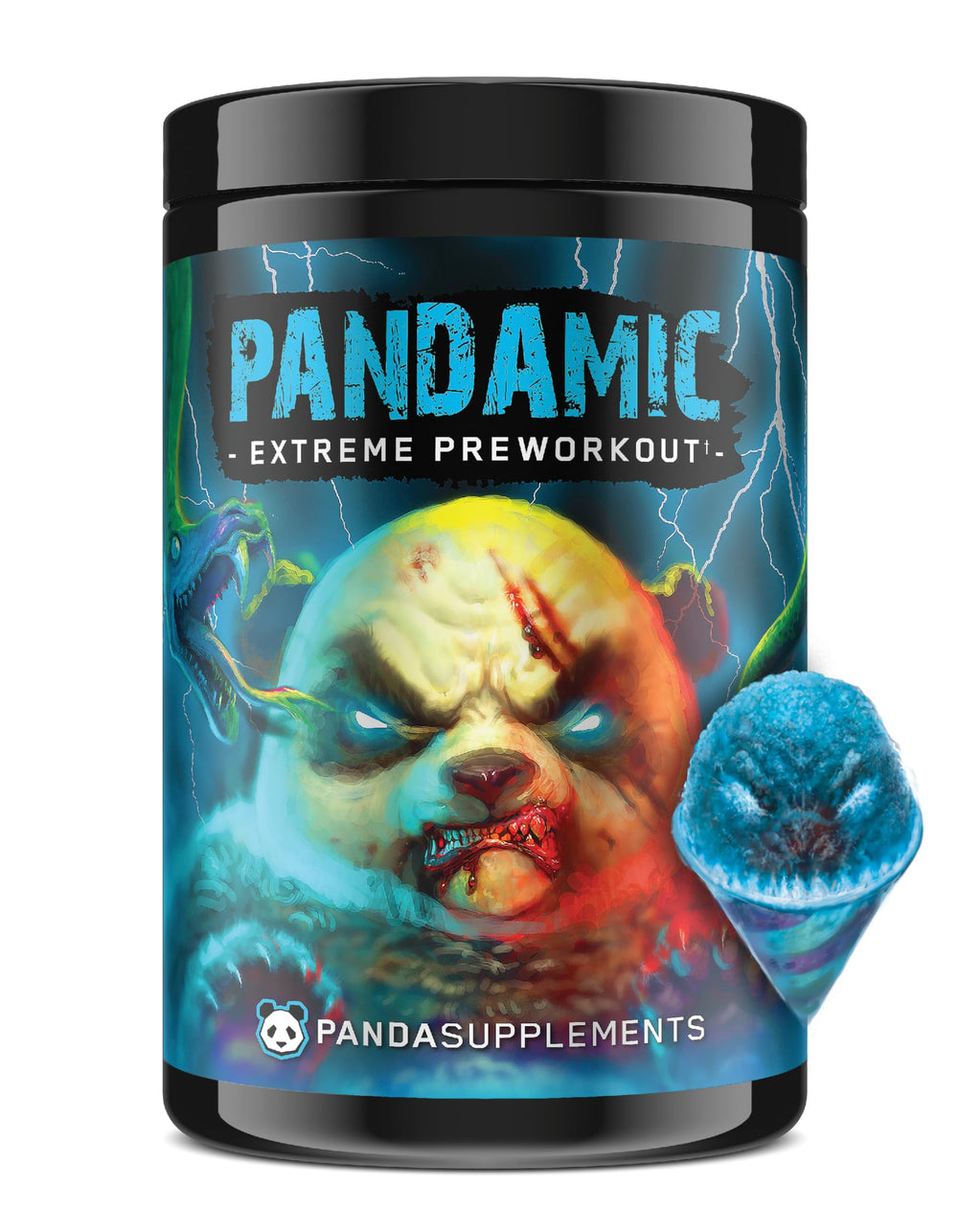 Underground Bio Labs Panda Supps Pandamic Extreme pre-workout blue snow cone label boosts focus