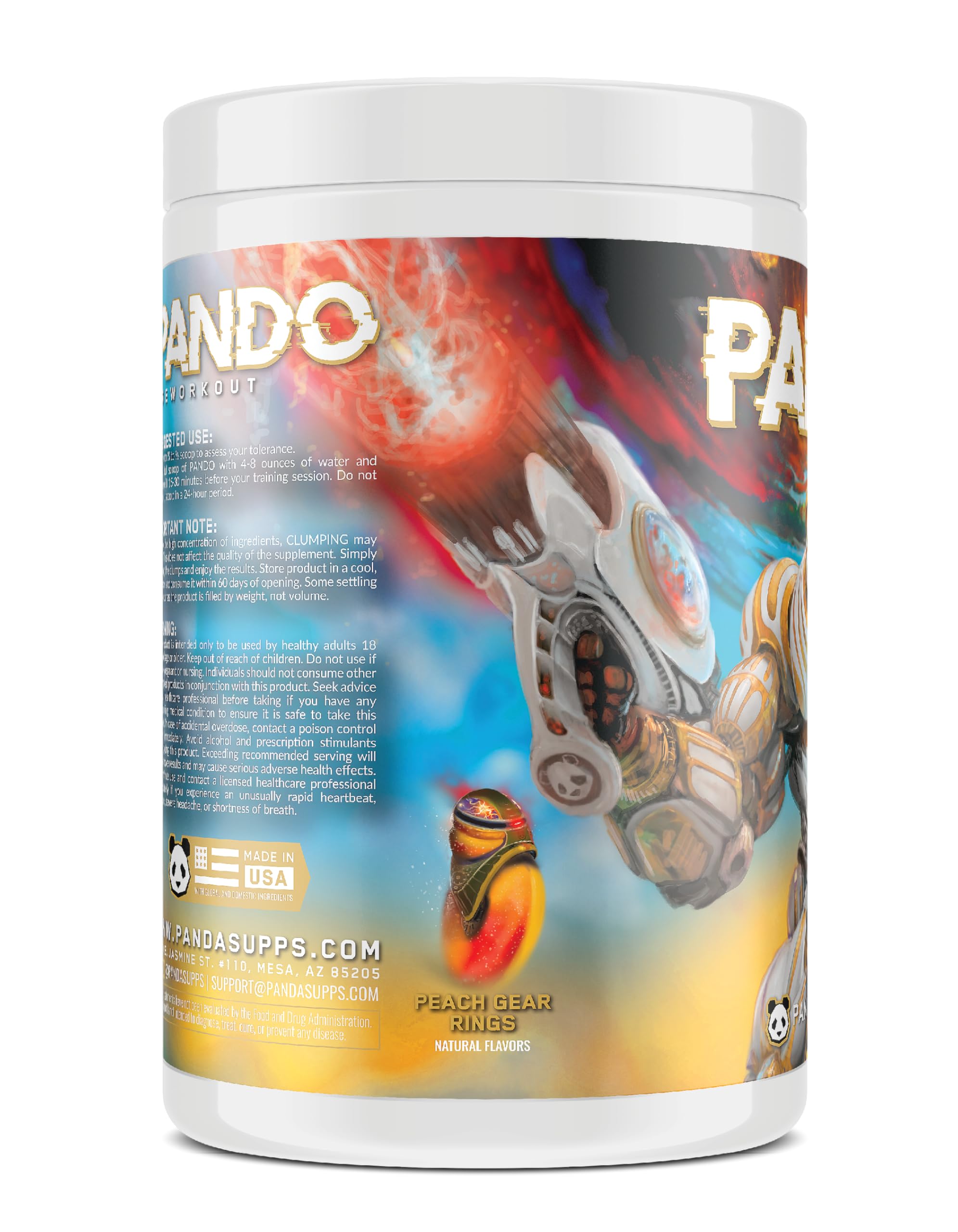 Underground Bio Labs Pando Pre-Workout peach gear rings can conveys vivid flavor and steady energy