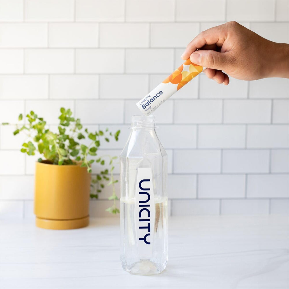 Unicity Balance Natural Orange packaging showing the convenient 30-day supply.