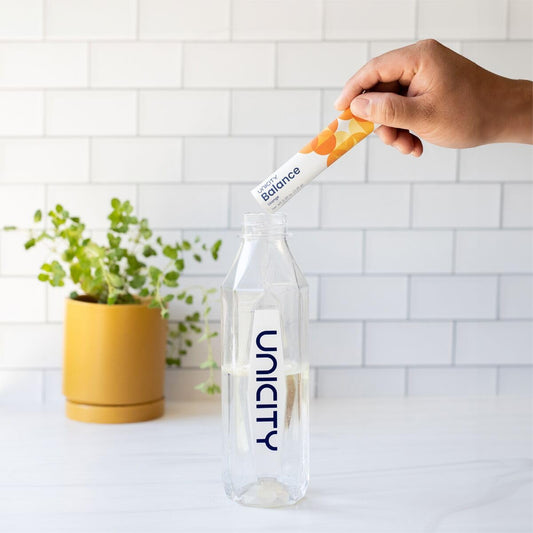 Unicity Balance Natural Orange packaging showing the convenient 30-day supply.