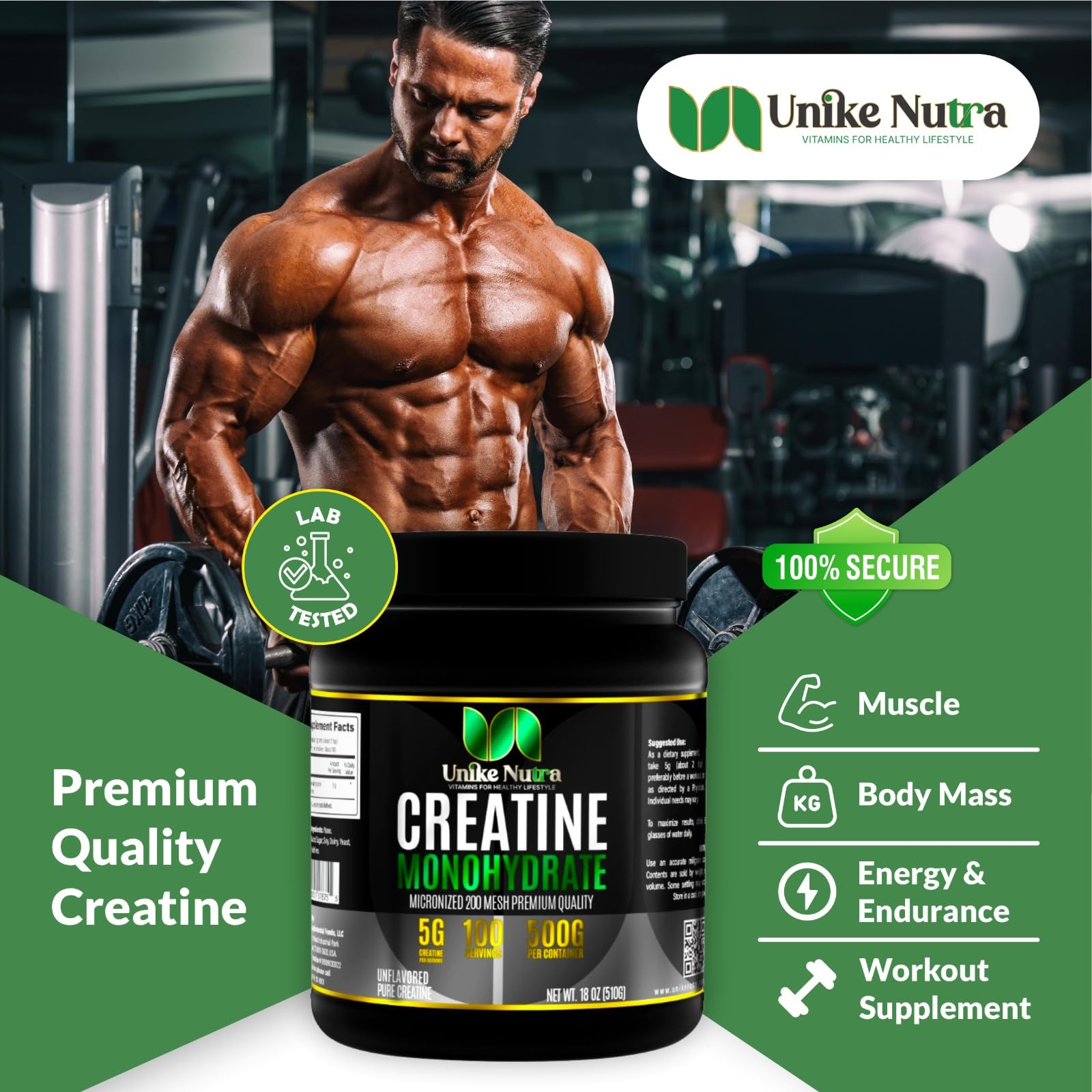 Unike Nutra Pure Creatine Monohydrate powder-dissolve blends easily in drinks.