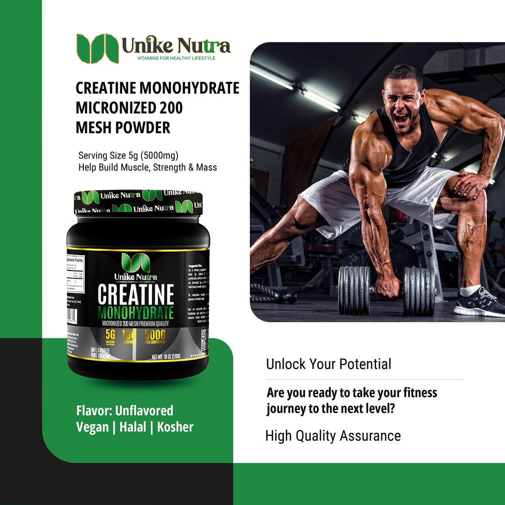 Unike Nutra Pure Creatine Monohydrate scoop measures 5g servings precisely.