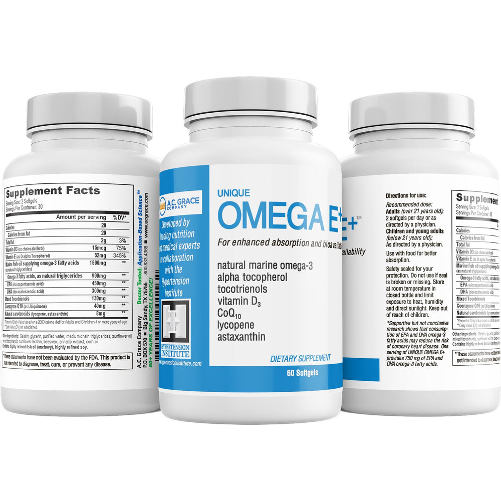 Unique E Omega E+ view of heart-friendly daily nutrition with omega-3.