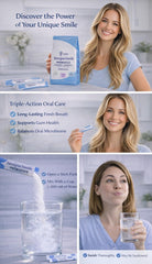 UniqueSmile Probiotics packaging detail highlights prebiotics and postbiotics inclusion.