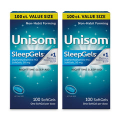 Unisom SleepGels packaging highlights the nighttime formula for restful evenings.