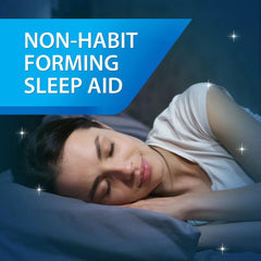 Safety label on Unisom SleepGels emphasizes directions and non-habit forming claim.