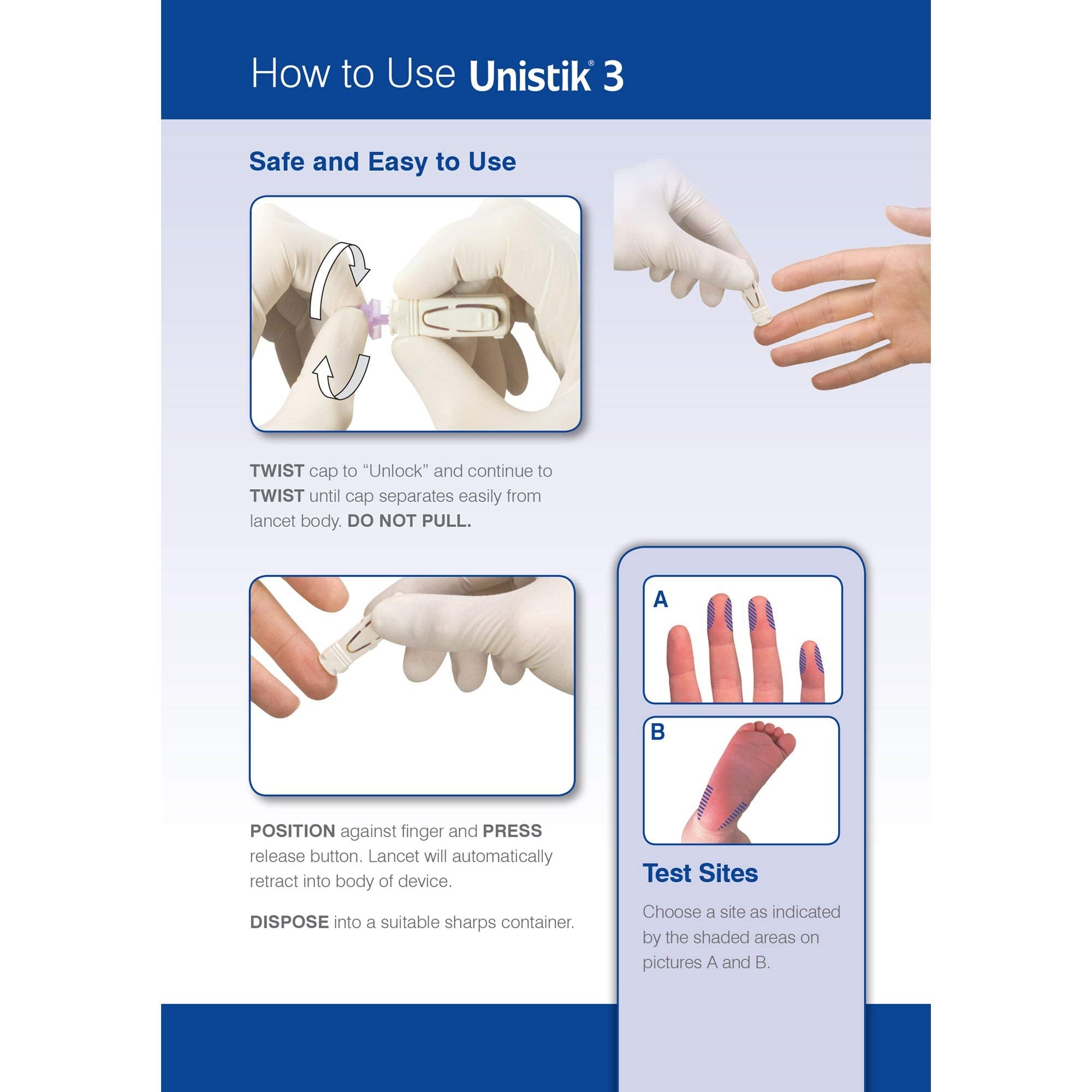 Unistik 3 Comfort lancet illustrating comfort zone technology for smoother lancing