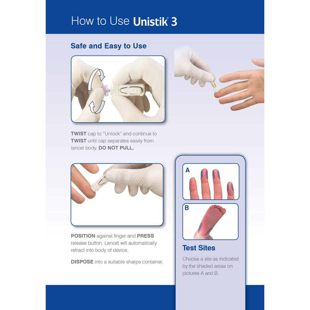 Unistik 3 Comfort lancet illustrating comfort zone technology for smoother lancing