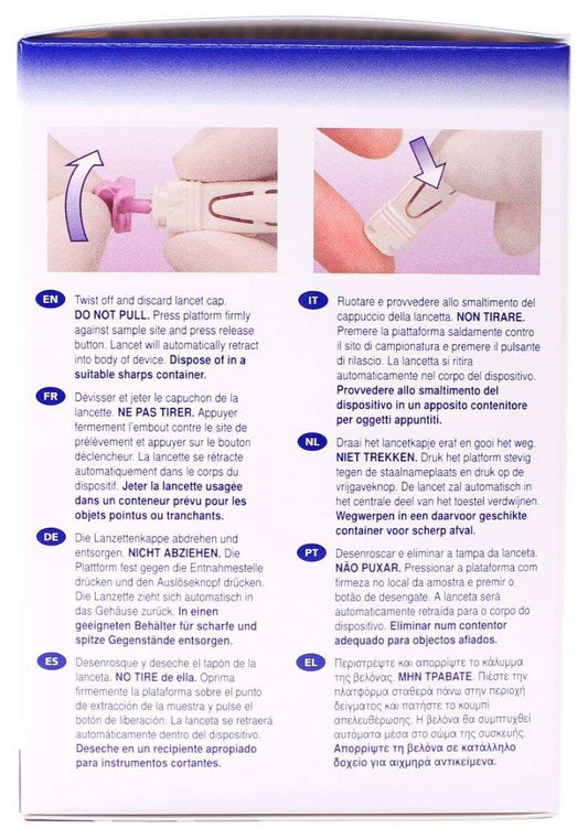 Unistik 3 Gentle Safety Lancets with side activated design for controlled activation.